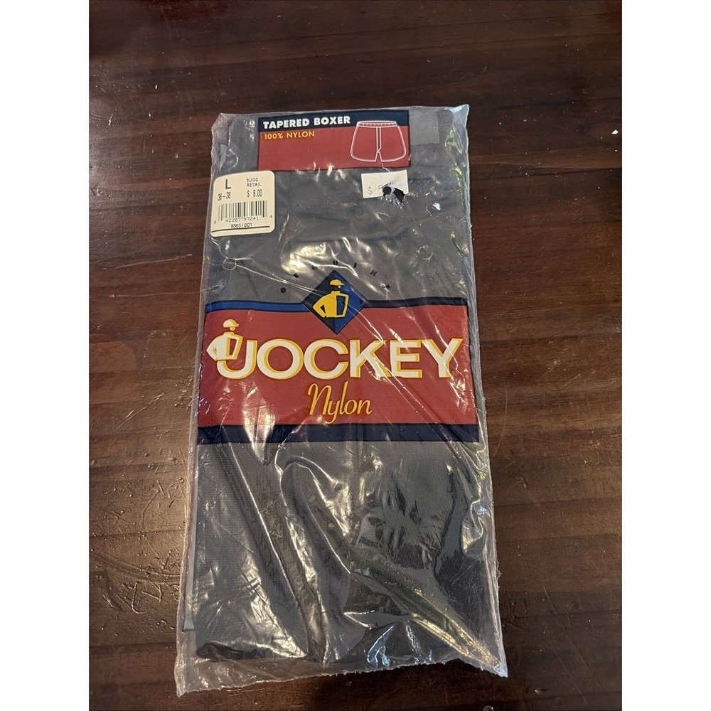 New Vtg 1996 JOCKEY Mens L Black Nylon Tapered Boxer Shorts Underwear OS (c6)